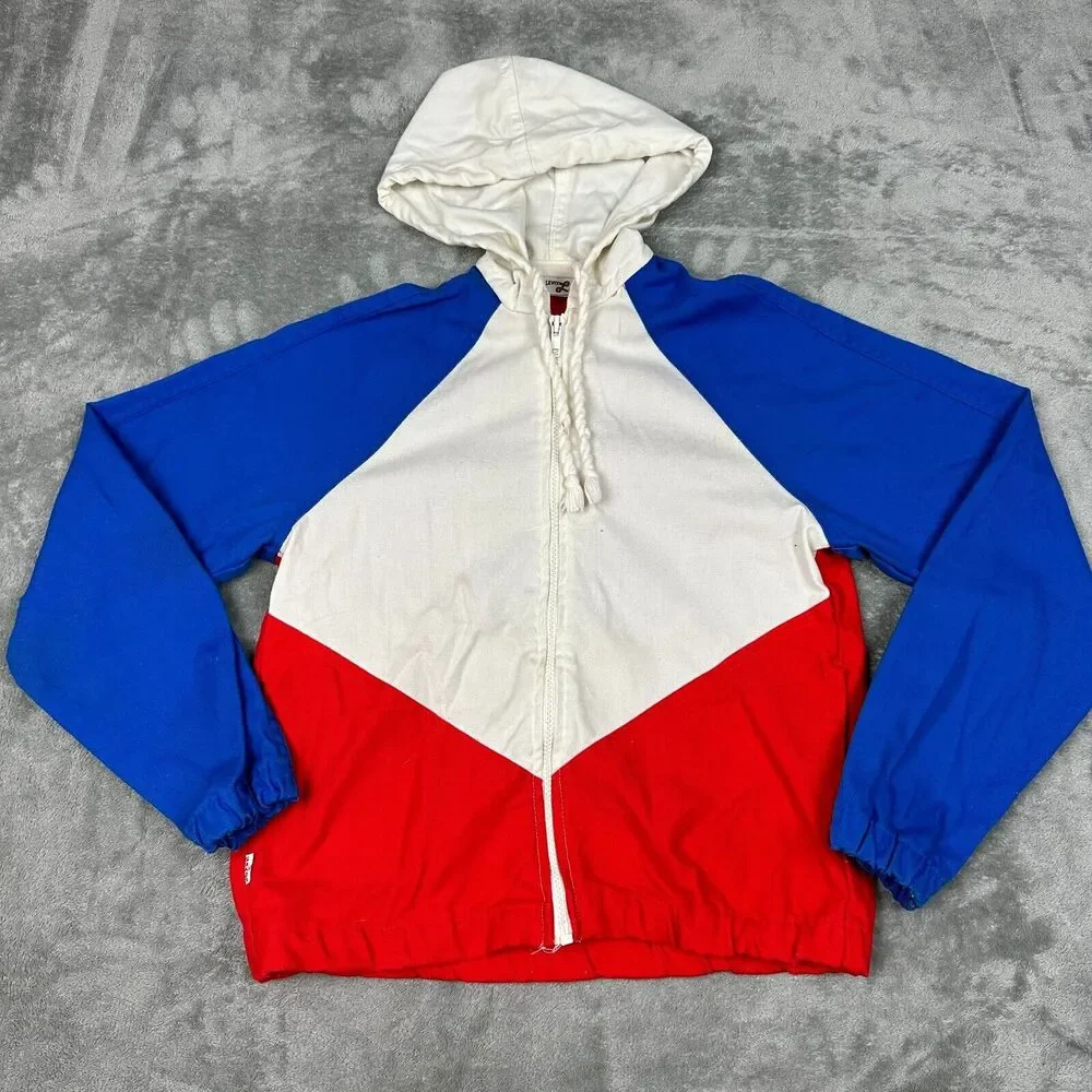 Levi's Vintage Jacket Mens Medium Red White Blue Colorblock Zip Hood‎